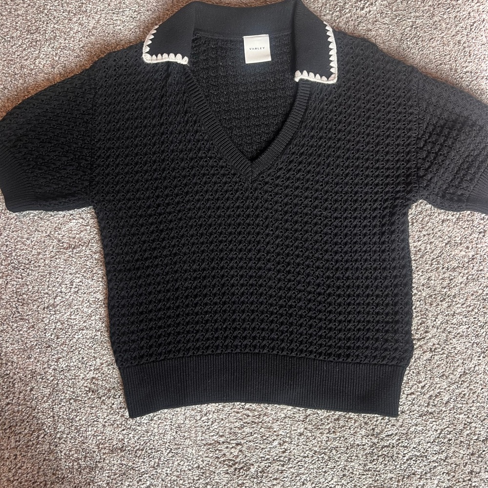 Varley Black Textured V-Neck Top